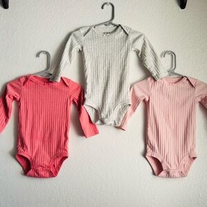 Carter's Child of Mine Coral, Gray, and Light Pink Baby Bodysuits 6-9M (3pcs)